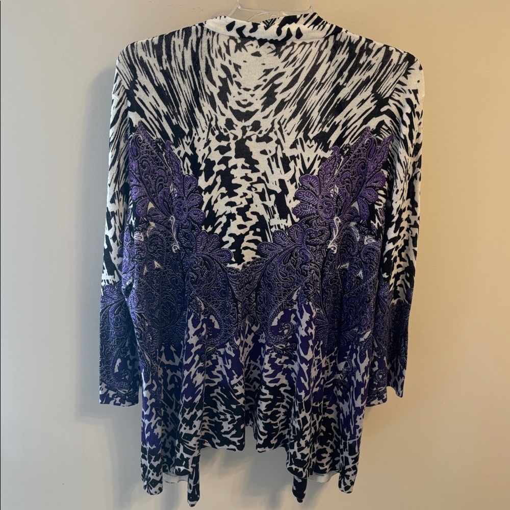 Chico's Black, White & Purple Open-Front Cardigan - Picture 6 of 6